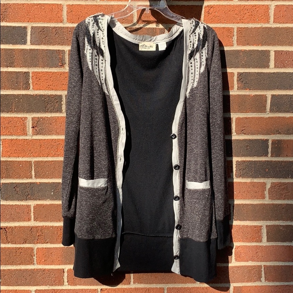 Miss Me Embellished Two-Tone Cardigan, Size Small